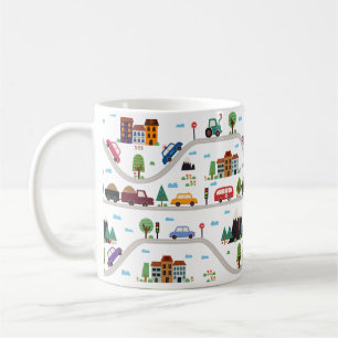 Cute Childish Cityscape Bus Car Cartoon Pattern Coffee Mug