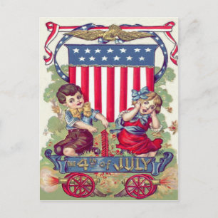 Cute Children American Shield Cannon Postcard