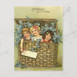Cute Children Basket Forget-Me-Not Postcard