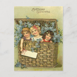 Cute Children Basket Forget-Me-Not Postcard