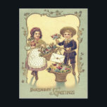 Cute Children Baskets of Flowers Card<br><div class="desc">Send someone an unique birthday card this year! This vintage Birthday card depicts
cute children carrying baskets of flower,  a card,  and champagne.</div>