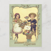 Cute Children Baskets of Flowers Card