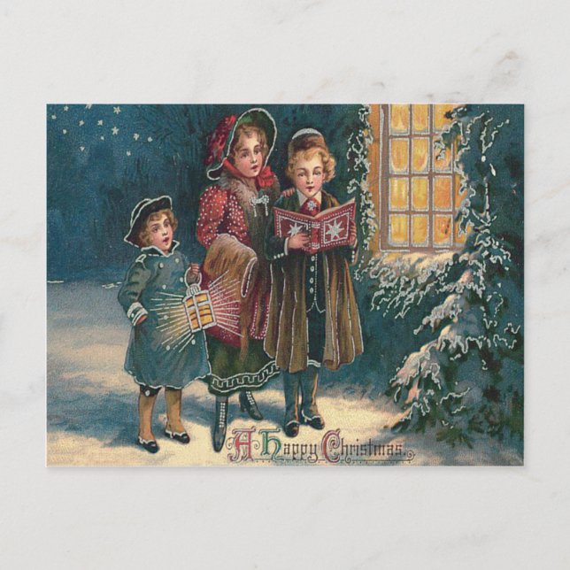 Cute Children Carolers Caroling Postcard (Front)