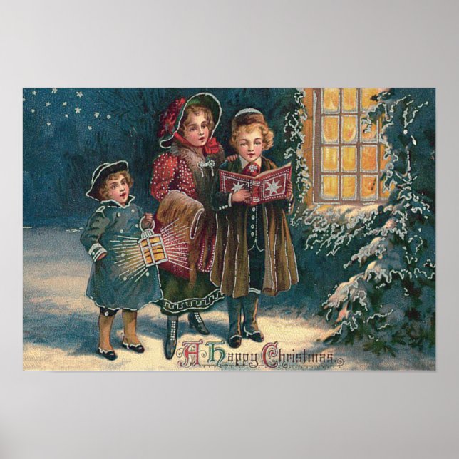 Cute Children Carolers Caroling Poster (Front)