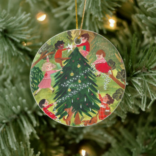 Cute children Christmas tree illustration Ceramic Tree Decoration