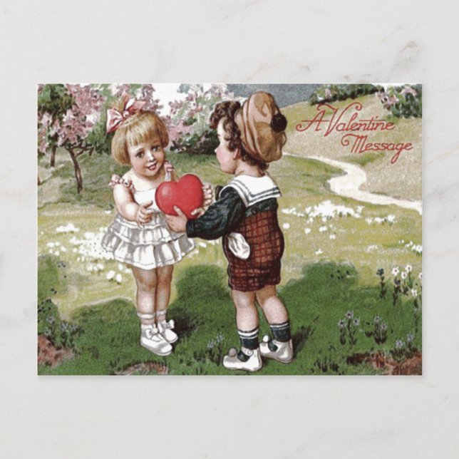 Cute Children Couple Heart Daisy Postcard (Front)