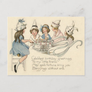 Cute Children Cutting Birthday Cake Party Postcard