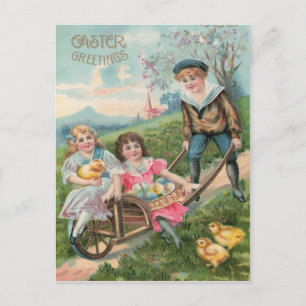 Cute Children Easter Chick Coloured Egg Holiday Postcard