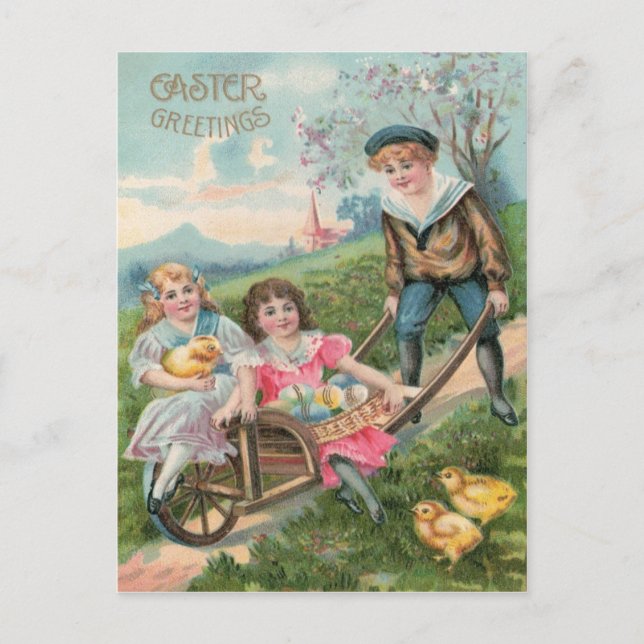 Cute Children Easter Chick Coloured Egg Holiday Postcard (Front)
