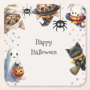Cute Children Halloween Party Square Paper Coaster