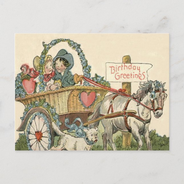 Cute Children Horse Dog Carriage Postcard (Front)