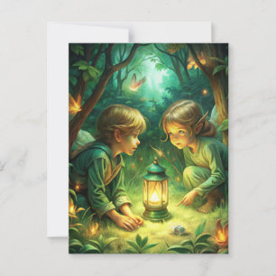 Cute Children in Forest Postcard