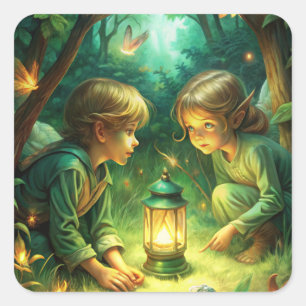 Cute Children in Forest Square Sticker