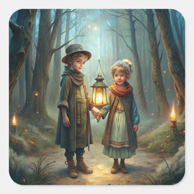 Cute Children in Winter Square Sticker (Front)