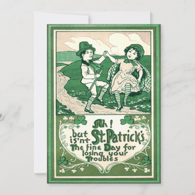 Cute Children Leprechaun Shamrock Dancing Invitation (Front)