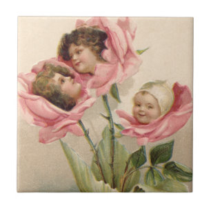 Cute Children Pink Roses Rose Tile