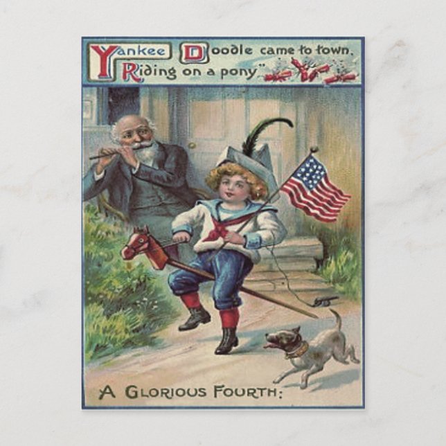 Cute Children Playing Soldier American Flag Postcard (Front)