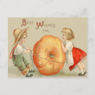 Cute Children Rolling Pumpkin Postcard