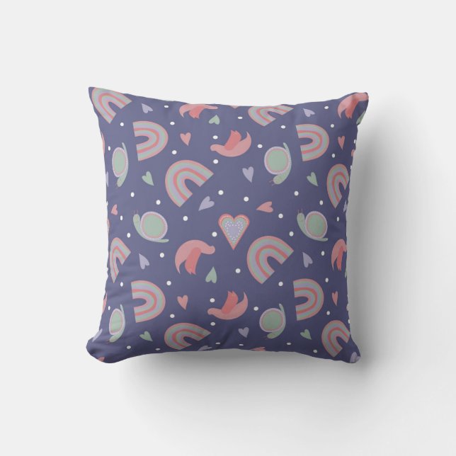 cute children’s seamless pattern with snails, bird cushion (Front)