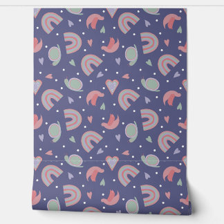 cute children’s seamless pattern with snails, bird wallpaper