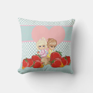 Cute children with strawberries Kawaii friends Cushion