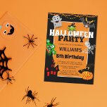 Cute Children's Cartoon Halloween Birthday Invitation<br><div class="desc">These cute halloween party invitations,  with an easy to personalise invitation template. The invitation features cartoon images of; a bat,  pumpkin in a hat,  frog with a witches hat,  a ghost,  a haunted house,  a green 3 eyed monster and a skeleton.</div>