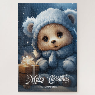 Cute children's Christmas gift with boy teddy bear Jigsaw Puzzle