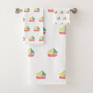 CUTE CHILDRENS SAILING BOAT BATHROOM TOWEL SET