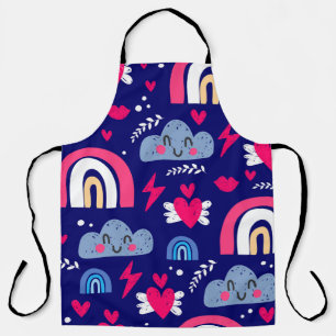 Cute children's seamless pattern, rainbow, clouds, apron