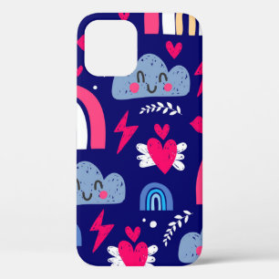 Cute children's seamless pattern, rainbow, clouds, iPhone 12 case