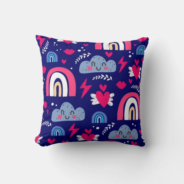 Cute children's seamless pattern, rainbow, clouds, cushion (Front)