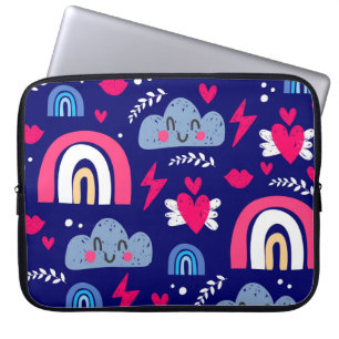 Cute children's seamless pattern, rainbow, clouds, laptop sleeve