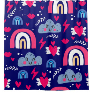 Cute children's seamless pattern, rainbow, clouds, shower curtain