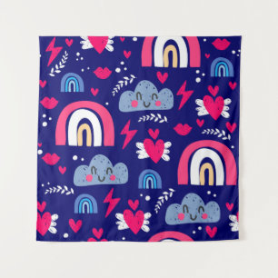 Cute children's seamless pattern, rainbow, clouds, tapestry