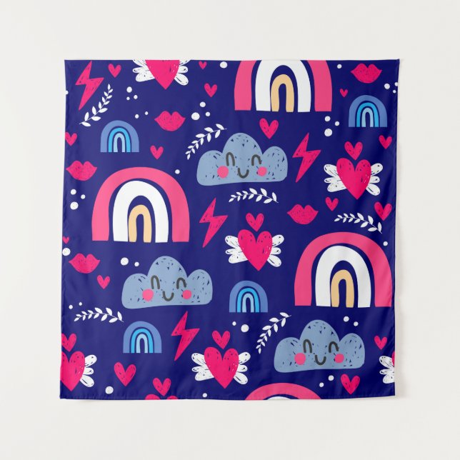 Cute children's seamless pattern, rainbow, clouds, tapestry (Front)