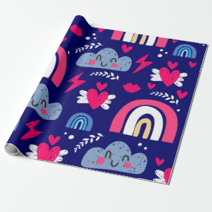 Cute children's seamless pattern, rainbow, clouds, wrapping paper