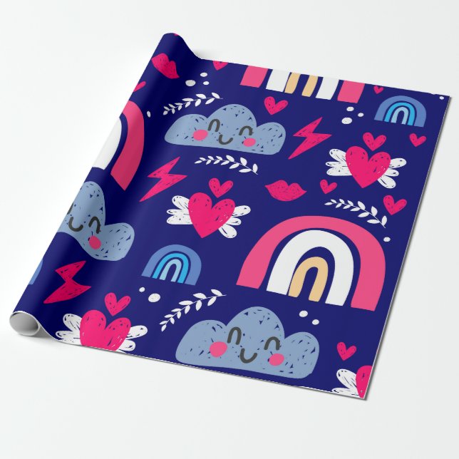 Cute children's seamless pattern, rainbow, clouds, wrapping paper (Unrolled)