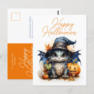 Cute Children's Watercolor Baby Dragon Halloween Postcard