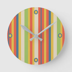 Cute Childs Circus Stripe Round Clock