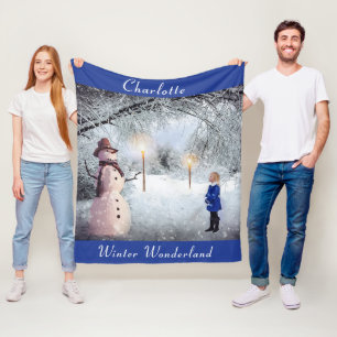 Cute Child's Name, Winter Wonderland, Christmas Fleece Blanket