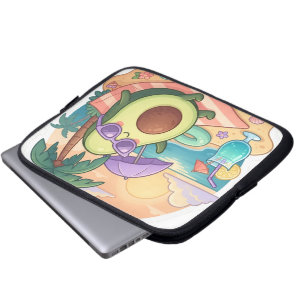 Cute Chill Avocado on Beach Summer Vacation Sticke Laptop Sleeve