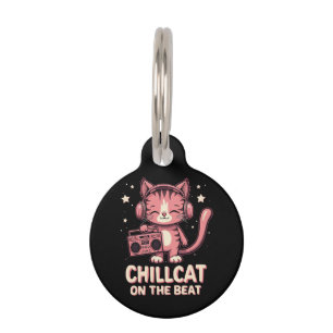 Cute Chill Cat on the Beat Trendy Design Pet Tag