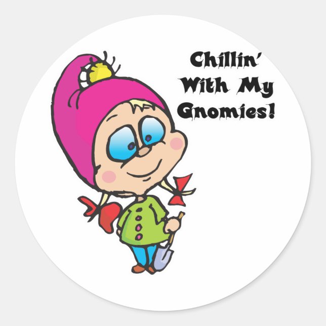 Cute Chillin With My Gnomes Design Classic Round Sticker (Front)