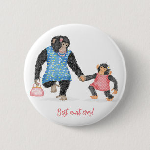 Cute chimp 'Best aunt ever' badge
