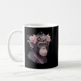 Cute Chimp Chimpanzee Flower Crown Floral Ape Monk Coffee Mug