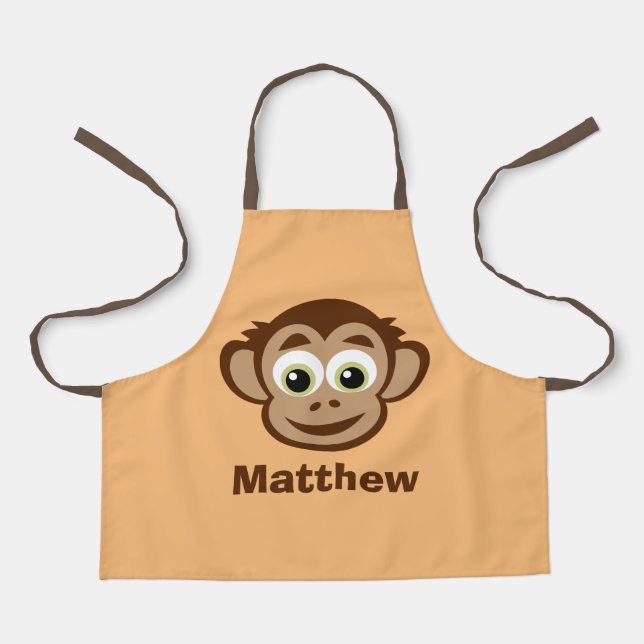 Cute chimp monkey cartoon personalised kid's apron (Front)