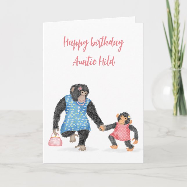 Cute chimpanzee birthday card for aunt (Front)