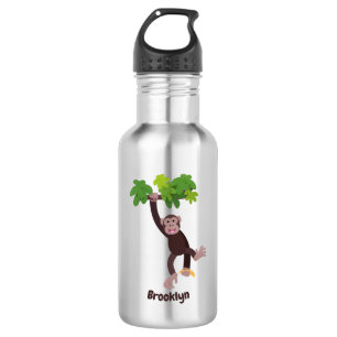 Cute chimpanzee in jungle hanging cartoon 532 ml water bottle