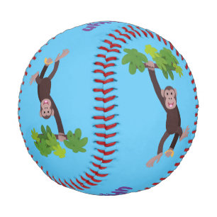 Cute chimpanzee in jungle hanging cartoon baseball