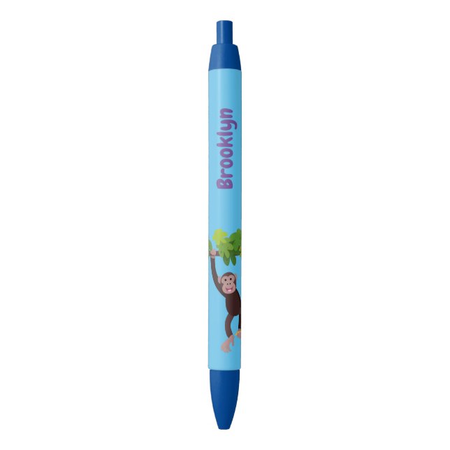 Cute chimpanzee in jungle hanging cartoon black ink pen (Front Vertical)